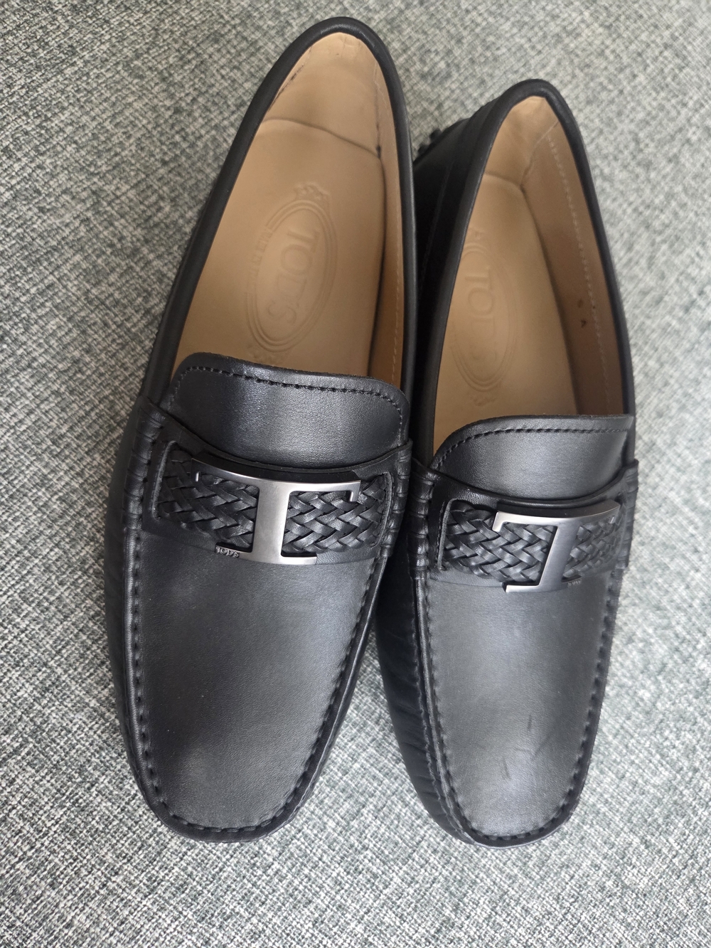Tod's Black Leather Woven Bit Slip-On Loafers
